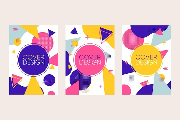 Free vector memphis design covers collection