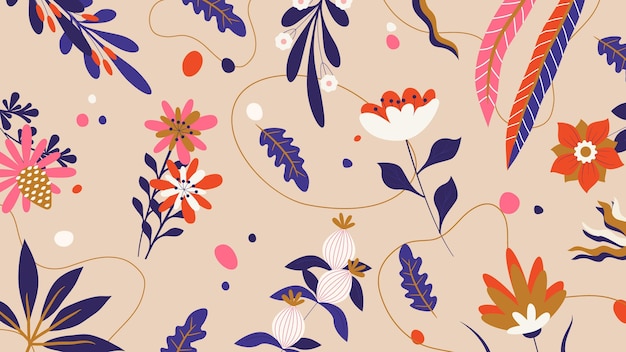 Free vector memphis floral illustration spring desktop wallpaper