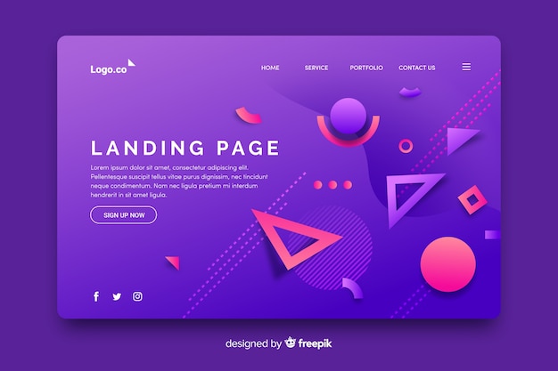 Memphis gradient geometric shapes landing page