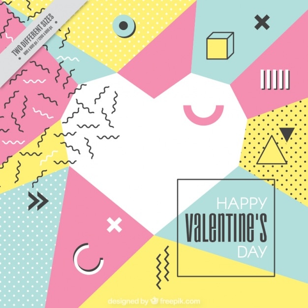 Free vector memphis heart of valentine's background