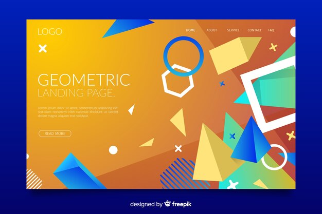 Memphis landing page with geometric shapes mixture