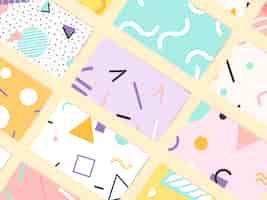 Free vector memphis pattern cards collection