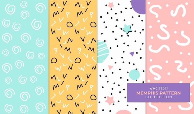 Memphis pattern collection with variety of background colors