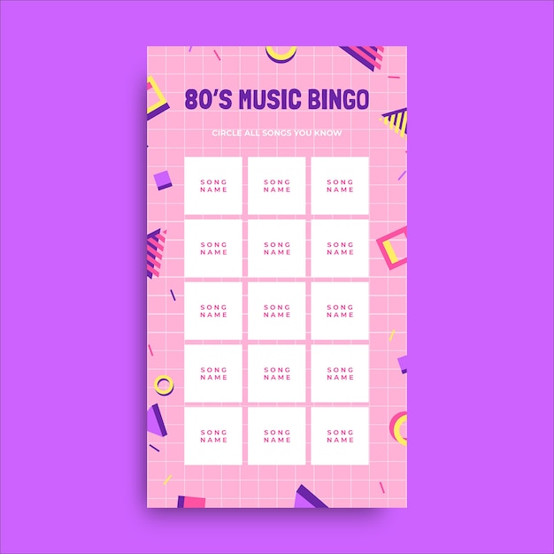 Memphis pink 80's music bingo instagram story