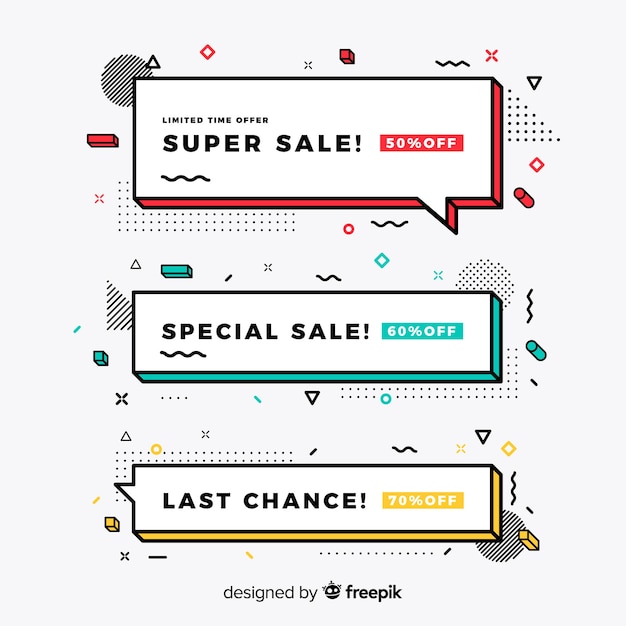Memphis sale banner collection Free Vector