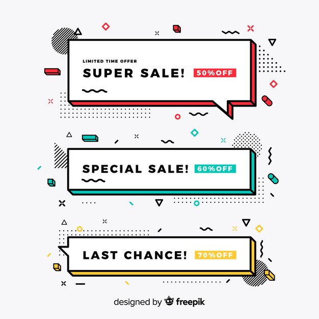 Memphis sale banner collection Free Vector