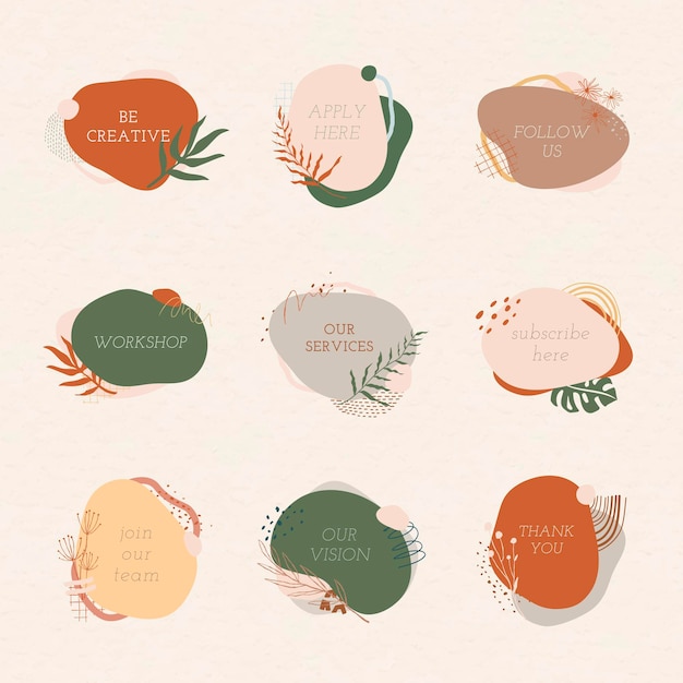 Free vector memphis shape template, earth tone graphic design badge collection, vector