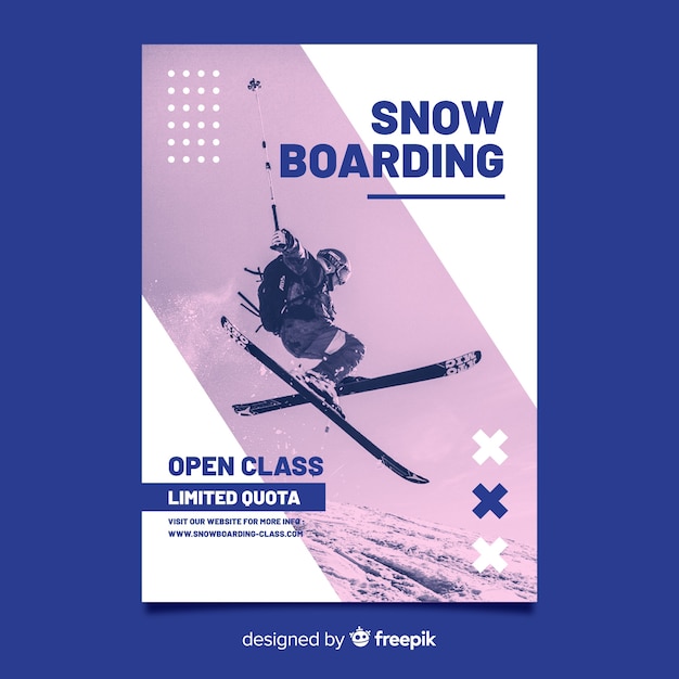 Free vector memphis skiing poster with chiaroscuro photo