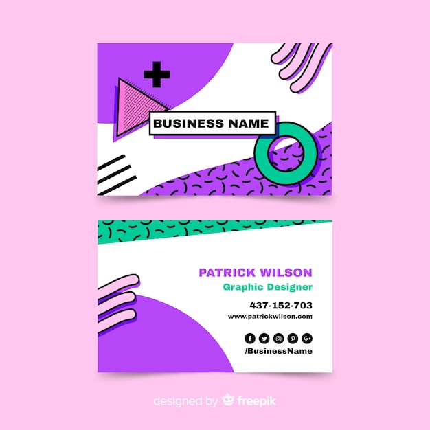 Memphis style business card template