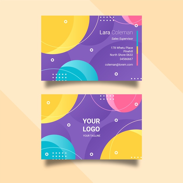 Memphis style business card with colorful circles