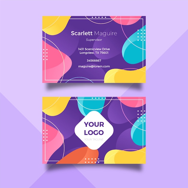 Memphis style business card with fluid shapes
