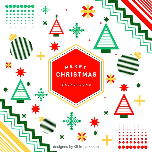 Memphis style christmas background in red and green