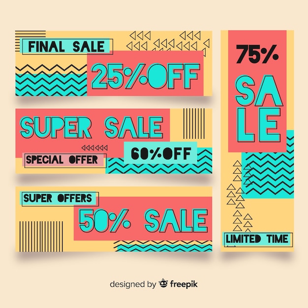 Free vector memphis style sale banner collection