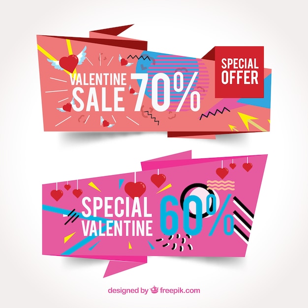 Memphis style valentine's day sale banners