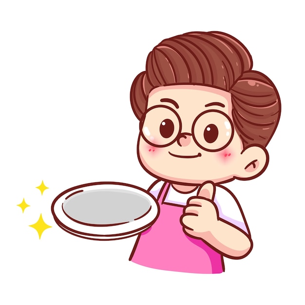 Free vector men chef holding plate cartoon food restaurant logo hand draw vector illustration