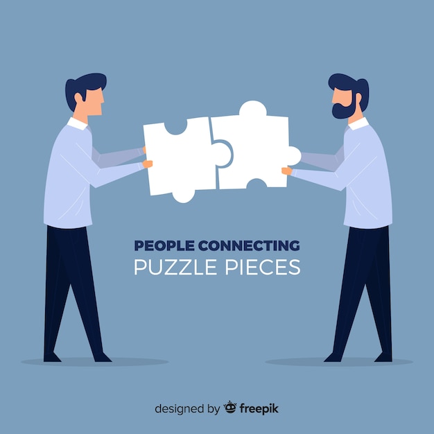 Free vector men connecting puzzle pieces background