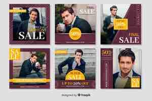 Free vector men fashion instagram banners collection