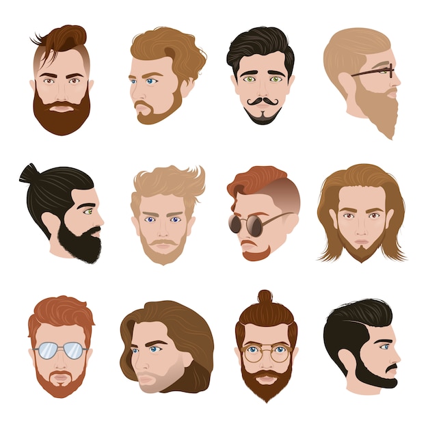 Colorful Cartoon Hipsters Bearded Men Guys Avatars with Different Hairstyles  Beards and Mustaches Isolated Stock Vector  Illustration of background  cool 107457696