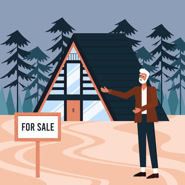 Free vector men presenting house for sale