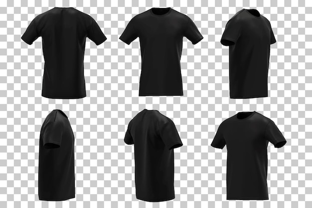 Vettore gratuito t-shirt nera da uomo in diverse viste con uno stile realistico