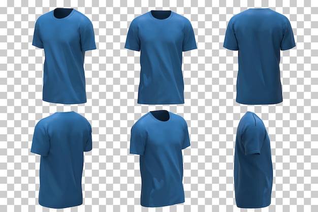 Vettore gratuito t-shirt blu da uomo in diverse viste dallo stile realistico