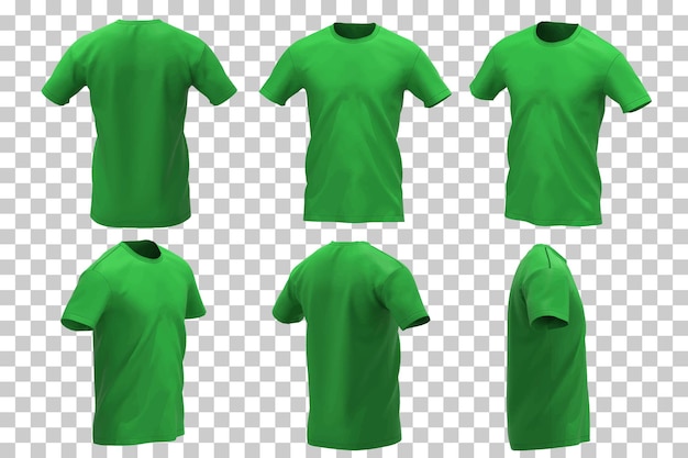 Мужская зеленая футболка в разных ракурсах в реалистичном стиле