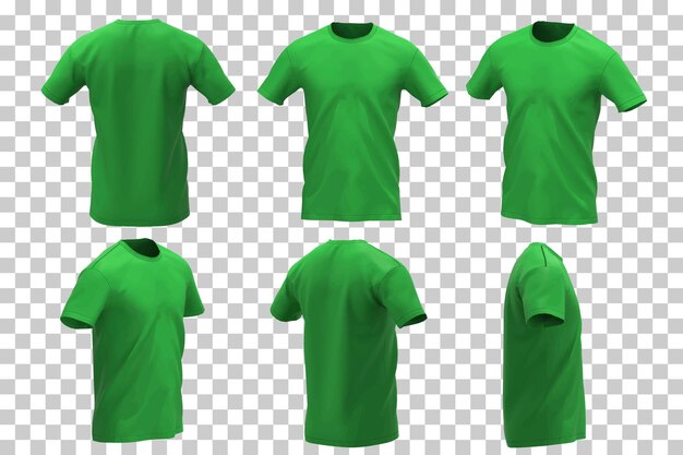 リアルなスタイルでさまざまなビューのメンズグリーンTシャツ