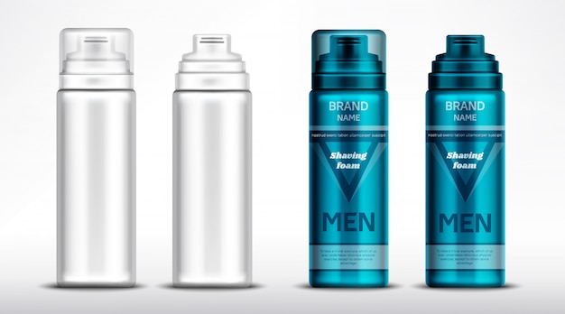 Free vector men shaving foam bottles mockup, cosmetics tubes