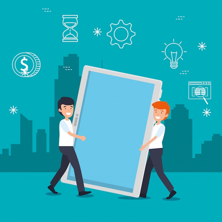 मुफ़्त वेक्टर men with tablet technology and data information