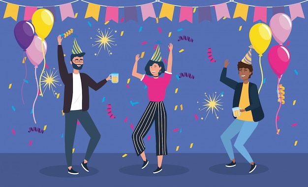 Free vector men and woman dancing on party