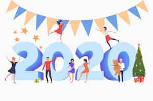 Free vector men and women celebrating new year 2020
