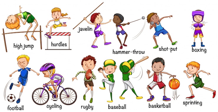 Free Vector men and women doing different sports illustration
