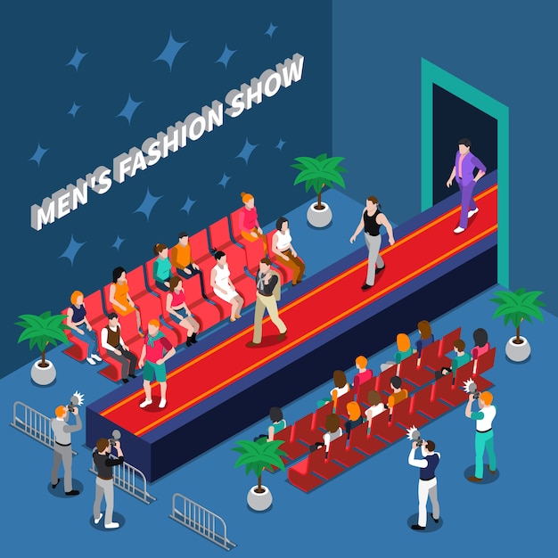 Mens fashion show isometric illustration