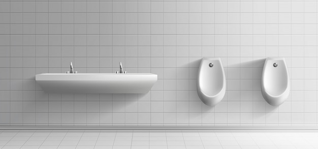 Vettore gratuito interiore minimalista della stanza della toilette pubblica degli uomini