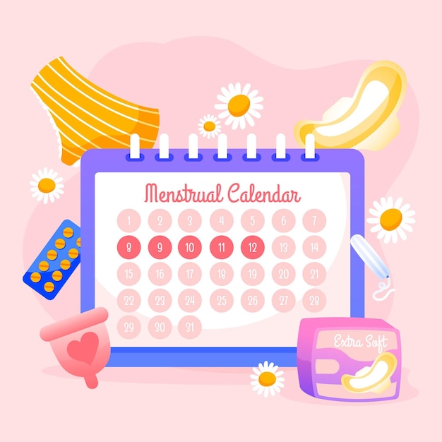 Free vector menstrual calendar concept with products