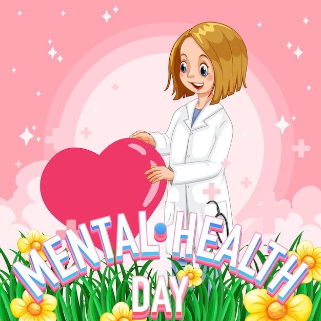 Mental health day with doctor holding heart