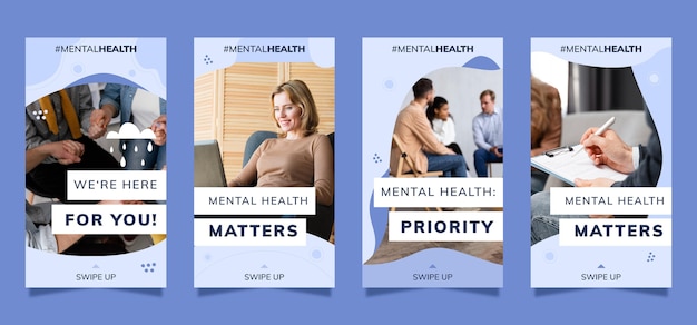 Free vector mental health instagram stories collection with photo