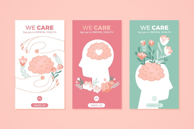 Free vector mental health instagram stories collection