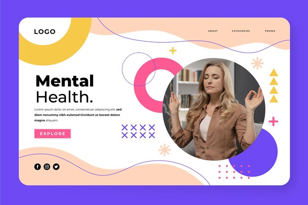 Free vector mental health landing page template with photo