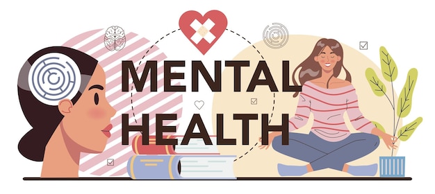 Free vector mental healthtypographic header psychological diagnostic doctor treating human mind psychological test and help thoughts and emotions analysis vector illustration in cartoon style