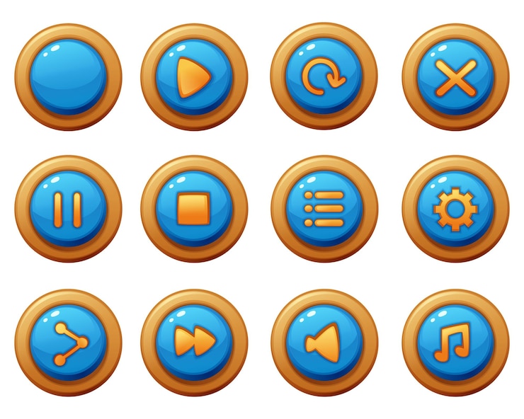 मुफ़्त वेक्टर menu button game template gui kit. button interface for build web and mobile games and apps
