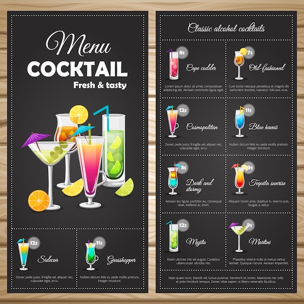 Menu Classic Alcohol Cocktails