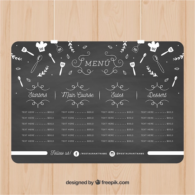 Vettore gratuito menu design in stile lavagna