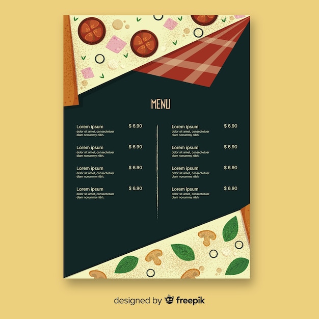 Vettore gratuito menu design per pizzeria