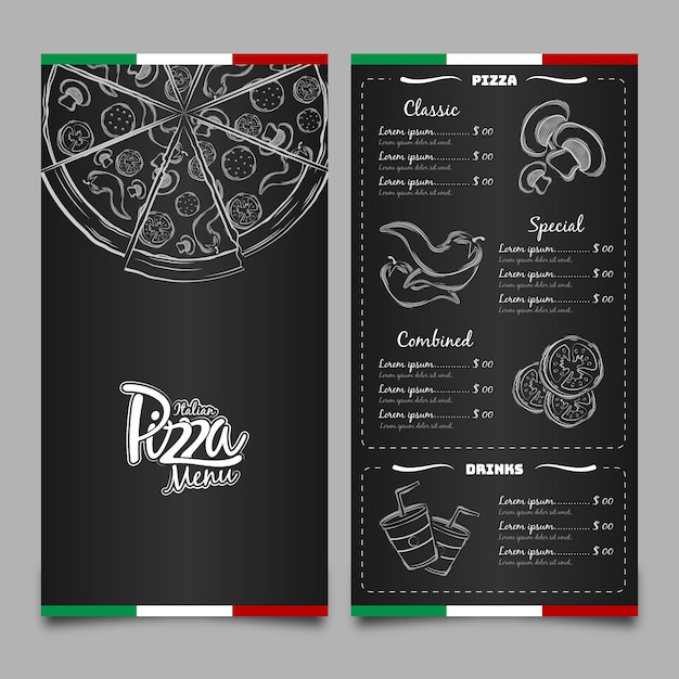 Menu for restaurant pizzeria