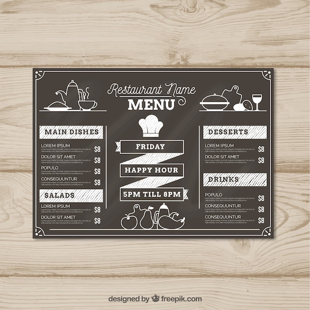 Free vector menu template in blackboard style