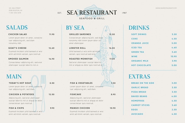 Menu template for digital use illustrated