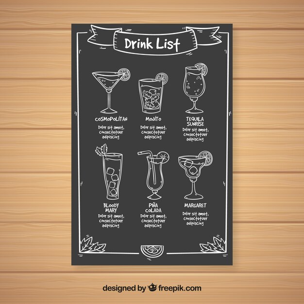 Шаблон меню экзотического коктейля в стиле доски