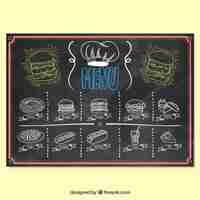 Free vector menu template for fast food restaurant in blackboard style