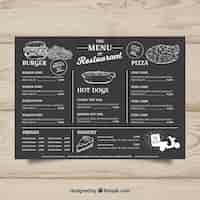 Free vector menu template for fast food restaurant in blackboard style